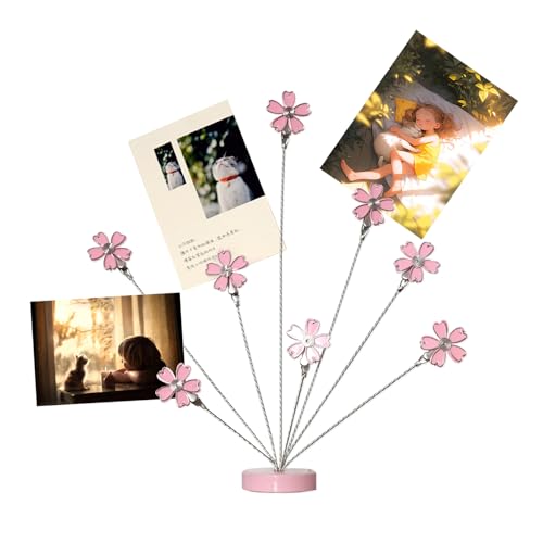 8-Branch Family Tree Picture Frame Holder, Card Photo Clips Holder Desk Stand for Memo Paper Note Photo Christmas Wedding Card Display (Cherry Blossoms) - style: Blossoms
