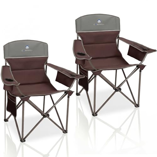 Oversized Camping Chairs 2 Pack - Heavy Duty 400LBS Padded Lawn Chair with Cooler Bag,Cup Holder,Side Pocket,Collapsible for Outdoor,Camp,Fishing & Garden,Maroon - color: Maroon