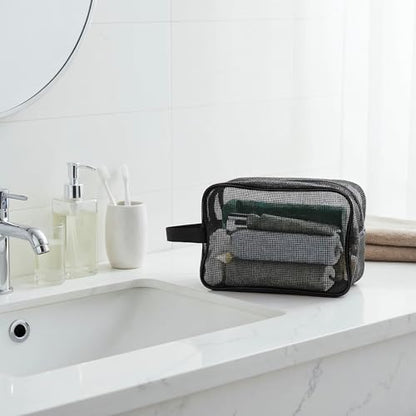 Mesh Shower Caddy Bag for Bathroom Gym Black Portable Toiletry Organizer Gym Shower Mesh Bag Quick Dry Tote Bags with Zipper for Hanging Women Men Dorm Camping Swimming Beach