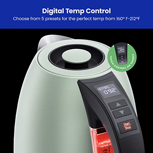 Chefman Electric Tea Kettle, 1.8 Liter Hot Water Electric Kettle Temperature Control Water Boiler with 5 Presets, Tri-Colored LED Lights, Keep Warm, Automatic Shutoff, Green - color: Green, style: Stainless Steel