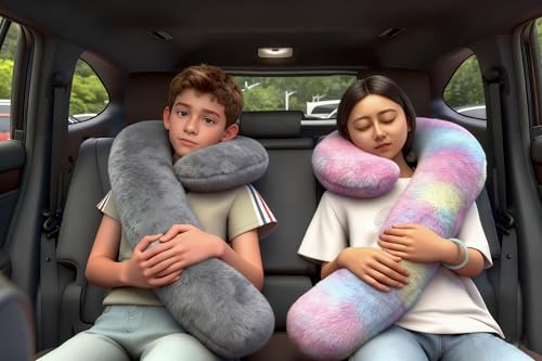 Car Travel Pillow, car Pillow for Kids and Adults, Ergonomic Travel Pillow Providing Neck and Body Support, a Sleep aid, Children's Travel Pillow-Rainbow Powder - color: Rainbow Pink
