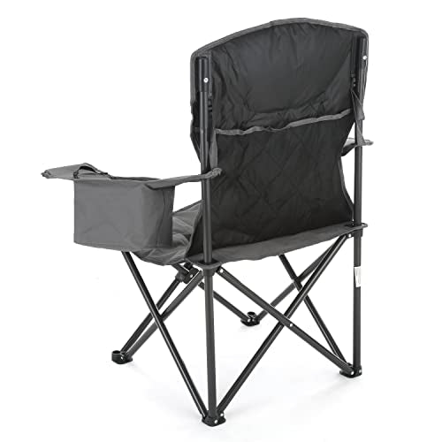 ARROWHEAD OUTDOOR Portable Deluxe Folding Camp Quad Chair w/Headrest, Glass & Cup Holders, Armest 6-can Cooler, Heavy Duty Carry Bag, 550 lbs Weight Capacity - color: Grey