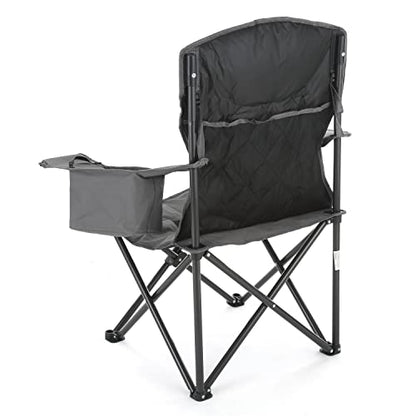 ARROWHEAD OUTDOOR Portable Deluxe Folding Camp Quad Chair w/Headrest, Glass & Cup Holders, Armest 6-can Cooler, Heavy Duty Carry Bag, 550 lbs Weight Capacity - color: Grey
