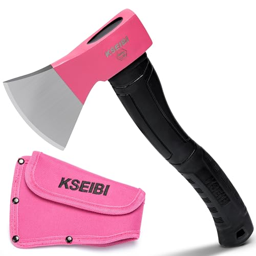 KSEIBI Hatchet with Sheath, Camping Axe for Splitting and Kindling Wood, Forged Steel Blade with Anti-Slip and Shock Reduction Handle Great Throwing Hatchets Pink - style: Rosy Riviera