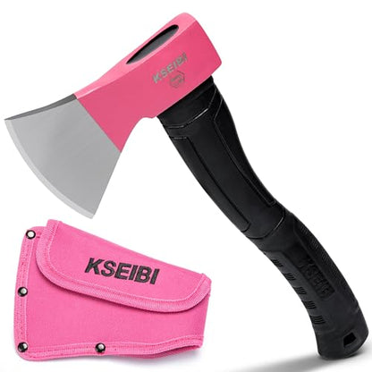 KSEIBI Hatchet with Sheath, Camping Axe for Splitting and Kindling Wood, Forged Steel Blade with Anti-Slip and Shock Reduction Handle Great Throwing Hatchets Pink - style: Rosy Riviera