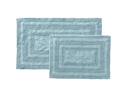 Eddie Bauer - Bathroom Rug, 100% Soft Plush Tufted Cotton Bath Rug, Highly Absorbent, Quick-Dry, and Reversible (Logan Turquoise, 2 Piece) - color: Turquoise, style: 2 Piece