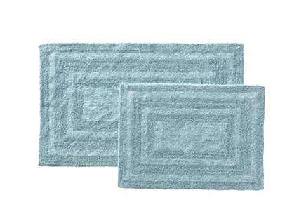 Eddie Bauer - Bathroom Rug, 100% Soft Plush Tufted Cotton Bath Rug, Highly Absorbent, Quick-Dry, and Reversible (Logan Turquoise, 2 Piece) - color: Turquoise, style: 2 Piece