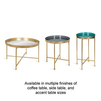 Kate and Laurel Celia Round Metal Foldable Accent Table with Mirror Tray Top, Black - color: Black/Mirror