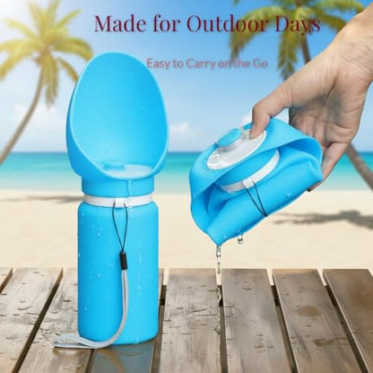 Portable Dog Water Bottle, 19 oz/550 ml Collapsible Pet Travel Cup with Foldable Silicone Bowl, Food-Grade Silicone Water Dispenser for Walking, Hiking & Travel, Yellow (Blue) - color: Blue