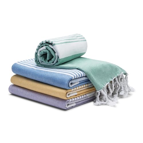 Cotton Turkish Beach Towel with Towels Oversized 36"x72" Pool Absorbent Extra Large Quick Dry Sand Travel Towel (Coastal, 4 Pack) - color: Coastal, size: 4 Pack
