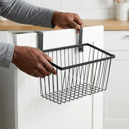 LeleCAT Grid Storage Baskets with Hooks, Over Cabinet Door Organizer, Wire Basket Hanging Storage Organizer, Kitchen Bathroom Organizer (Black, Large) - size: Large