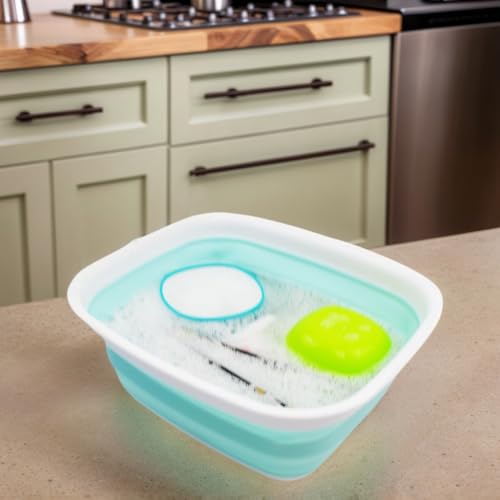 SAMMART 9.45L (2.5 Gallon) Collapsible Tub - Foldable Dish Tub - Portable Washing Basin - Space Saving Plastic Washtub (White/Lake Green, M) - color: White/Lake Green, size: Medium