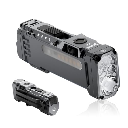 WUBEN X4 EDC Flashlight Rechargeable with RGB Light | 1500 Lumens Mini Tactical Flashlight with Clip, Small Handheld Flashlight for Camping,Emergency,Night Reading&Night Walks Ecl - color: Gray