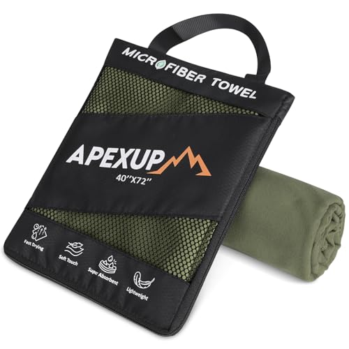 APEXUP Microfiber Travel Towel, Ultra Absorbent Quick Dry Towels, Lightweight Gym Sports Camping Towel for Workout, Yoga, Beach, Shower, Swimming (72"×40", Army Green) - color: Army Green, size: 72"×40" Single