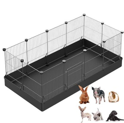LANGXUN DIY Small Animal Playpen, Pet Playpen with Door and Waterproof Mat, Rabbit Guinea Pig Cages, Puppy Kitten Playpen | Indoor & Outdoor Portable Metal Wire Yard Fence, 12pcs Metal Pet Panels - style: 12 Metal Panels & Mat (11.8'' x 15")