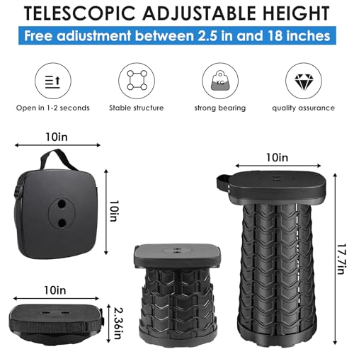 aboutool 2 Pack Collapsible Stool - Lightweight Folding Stool, 485lbs Capacity, Portable for Adults, Camping, Fishing, Hiking, Outdoor, Travel - color: 2pcs Black+blue (Cushion Not Included)