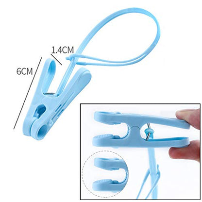 24Pcs Clothes Pins with Plastic Rope, Clothesline Drying Clothing Clips | Clothes Pins for Photo Craft Painting Display, 12pcs Blue 12pcs White - color: Blue,white-24pack