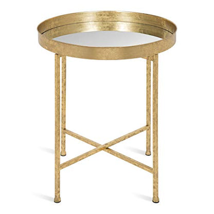 Kate and Laurel Celia Metal Foldable Round Accent Table, 18.25" x 18.25" x 22", Glass Surface and Gold Frame, Modern Minimalist Design and Detachable Magnetic Tabletop - color: Gold/Mirror
