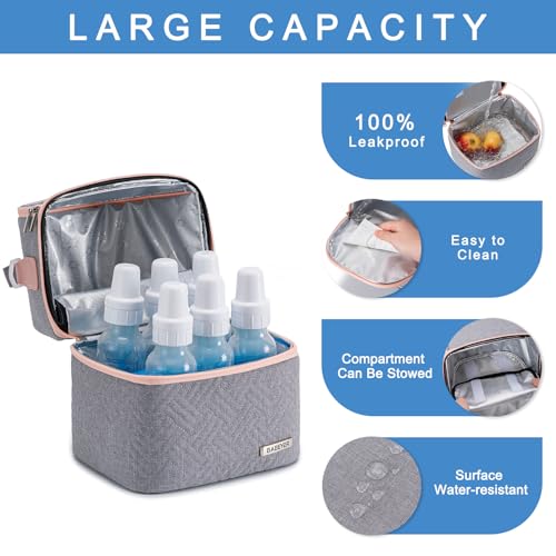 Breastmilk Cooler Bag with Ice Pack Fits 6 Baby Bottles up to 9 Ounce, Breast Milk Pump Cooler Bag with Shoulder Strap for Nursing Mom Daycare, Work, Travel- Grey - color: Grey