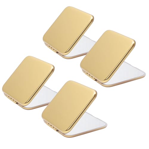 Compact Mirror Bulk, Metal Square Shell, Double-Sided 1X/2X Magnifying, Small Pocket Mirror, Portable Travel Mirror for Purse, Glod, 4 Packs - color: Gold
