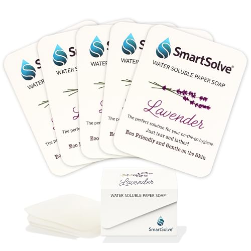 Lavender Scented Soap Sheets (Pack of 5, 50 sheets) - Eco-Friendly, Water-Soluble, Biodegradable, TSA-Friendly Travel Pocket Hand Wash | Cruelty-Free, Alcohol-Free, Gentle on Skin,