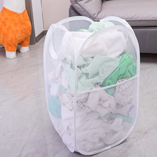 2 Pack Laundry Basket,Foldable Mesh Popup Laundry Hamper with Durable Handle,Easy to Open and Fold for Dorm, Laundry Room, Bedroom, RV(White+ White)… - color: White+ White