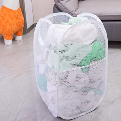 2 Pack Laundry Basket,Foldable Mesh Popup Laundry Hamper with Durable Handle,Easy to Open and Fold for Dorm, Laundry Room, Bedroom, RV(White+ White)… - color: White+ White