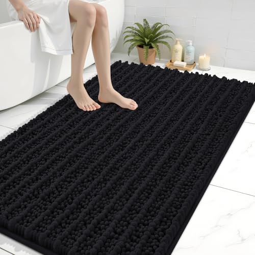 Arotive Luxury Bathroom Rugs 47x32, Extra Soft Thick Absorbent Shaggy Chenille Bath Rugs, Non-Slip Machine Wash Dry, Bath Mats for Bathroom Floor, Tub and Shower, Home Decor Accessories, Black - color: Black, size: 47" X 32"