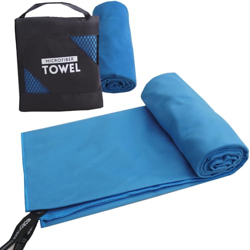 Quick Dry Towel Microfiber (30" x 60") Camping Towels Fast Drying Lightweight, Oversized Travel Towl, Compact Gym Towel for Sports, Yoga, Gym, Beach, Travel, Fitness, Pool, Backpacking (Blue) - color: Blue, size: 30" x 60"