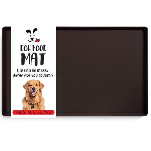 DogBuddy Dog Food Mat – Waterproof Dog Bowl Mat for Food and Water, Silicone Pet Feeding Mats for Floors, Non-Slip Placemat with High Edges for Dogs Bowls, Puppy Essentials (S: 19" x 12", Coffee) - color: Coffee, size: Small: 19" x 12"