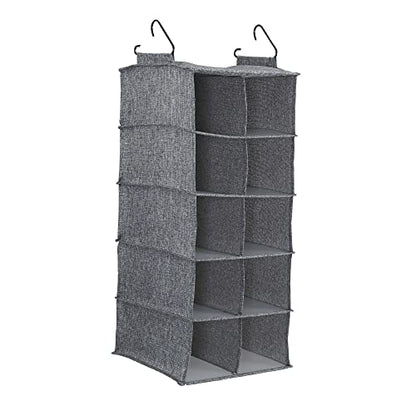 Household Essentials 10 Pocket Double Hang Canvas Shoe Organizer Side‑by‑Side Hanging Storage, Gray - color: Gray