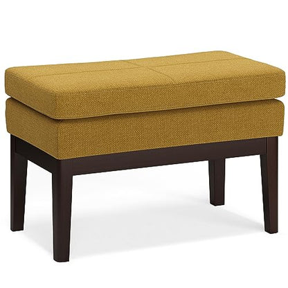SIMPLIHOME Carlson Small Ottoman Bench - 27 inch Wide Upholstered Woven Fabric Rectangle Ottoman in Marigold, Mid Century Modern Bench for Bedroom, Entryway or Living Room with Padded Seat - color: Marigold, style: Small Ottoman Bench
