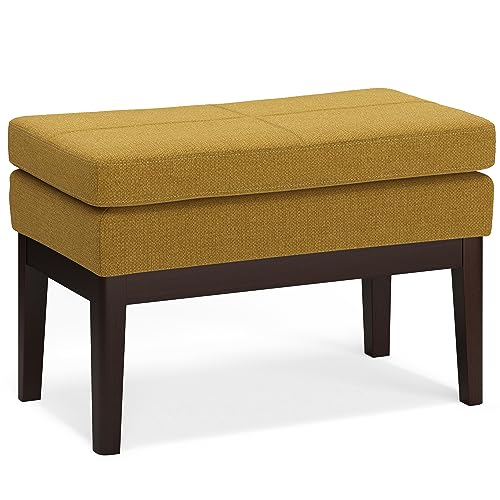 SIMPLIHOME Carlson Small Ottoman Bench - 27 inch Wide Upholstered Woven Fabric Rectangle Ottoman in Marigold, Mid Century Modern Bench for Bedroom, Entryway or Living Room with Padded Seat - color: Marigold, style: Small Ottoman Bench