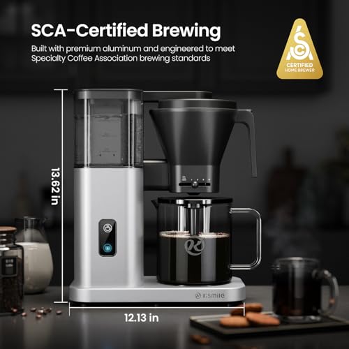 Kismile SCA-Certified 8 Cup Drip Coffee Maker, Pour Over Coffee Machine with 3s Instant Heat 197–205℉, Adjustable Flow Control, Removable Water Tank, Deep Cold Brew & 40 Min Keep Warm (Silver) - color: Silver