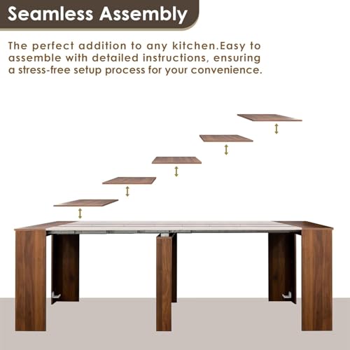 Extendable Dining Table, Transformer Extra Console Table for 1-12 People, Folding Space Saving Dining Room Table for Homes, Apartments, Walnut - color: A1 Walnut