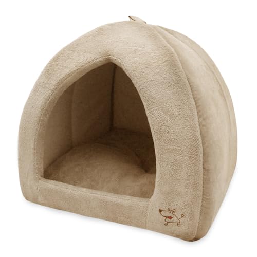 Best Pet Supplies Cat Bed for Indoor Cat, Domed Tent House with Removable Pillow, Covered Cat Cave for Small Dog, Puppies and All Breeds of Cats - Tan, 18 x 18 x H:16" - color: Tan, size: 18" x 18" x H:16"