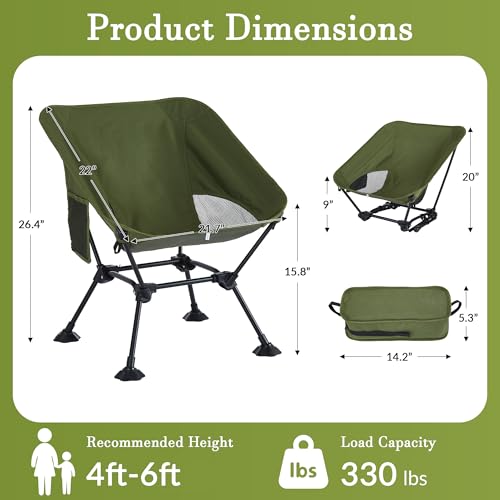 Ultralight Camping Chair,Compact Folding Chair with Anti-Sinking Large Feet and Storage Bag,Lightweight Backpack Chair for Naturehike,Travel,Beach,Hiking - color: Army Green