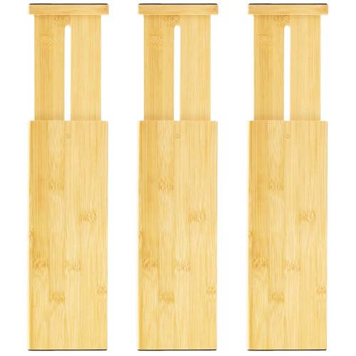 VaeFae 3 Pack Bamboo Drawer Dividers, 4" High Adjustable 11.9-17.1" Clothes Drawer Organizers, Expandable Separators for Bedroom/Bathroom/Kitchen/Office Storage - size: 4''H, 11.9''-17.1''L, 3 Pack