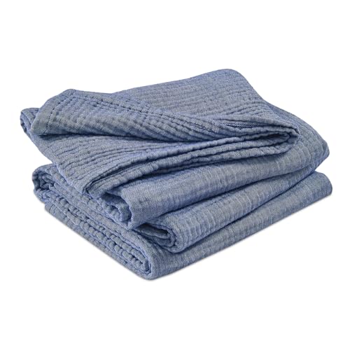 EMME Cotton Muslin Twin XL Blanket Breathable Gauze Soft Lightweight Adults Gifts for Women (Heather Navy, 66"x90") - color: 02 - Navy, size: Twin XL (66" x 90")