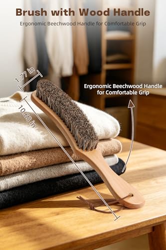 Clothes Brush with 100% Horsehair Bristle for Cleaning, Lint Brush for Hat, Cashmere, Wool, Suede, Velvet,Suits,Shoes,Furniture, Cleaning Kit Removes Dust,Pet Hair, Wood Handle with Storage Bag,2 Pack - size: 2 Pack