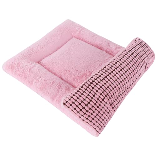 Reversible Dog Bed Mat with Plush and Corn Velvet,Soft Warm Pet Cushion, Dual Purpose Washable Sleeping Mattress Bed for Small Medium Large Dog and Cat XB004 (24"x18", Pink) - color: Pink, size: 24"x18"
