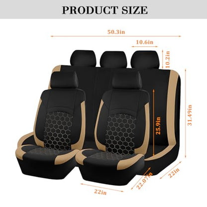 Car Seat Cover Full Sets, Polyester Foam Breathable Waterproof Vehicle Split Front Rear Seat Protectors, Automotive Interior Chair Cushion Pad, Universal for SUV RV Truck (Beige) - color: Beige