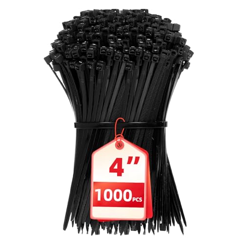 Zip Ties 4 inch, 1000 Pack Small Zip Ties, Self-Locking Nylon Cable Ties with 18 lbs Tensile Strength,Wire Ties for indoor and outdoor use. - color: Black, size: 4"(1000 Pack) 18 Lb
