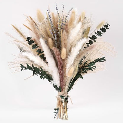 Bpole Dried Pampas Grass Bouquet - 92 Pcs 11-13 inch Pampas Grass Decor with Bunny Tails,Eucalyptus & Lavender Dried Boho Flowers for Vase Wedding Home Table Decor,Rustic Farmhouse Party - size: 11-13 inch 92PCS