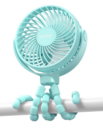Coohea Stroller Fan Clip on for Baby, 4000mAh Rechargeable Battery Operated, Flexible Tripod, 3 Wind Speed, 360° Rotatable, Small Cooling Portable Fan for Car Seat Crib Bike Travel Beach, Blue - color: Blue