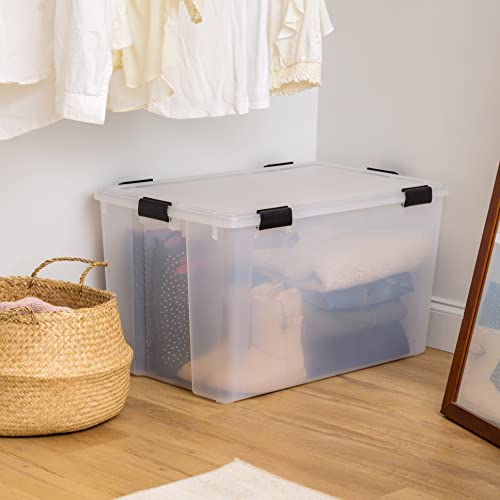 IRIS USA 156 Qt Storage Box with Gasket Seal Lid, BPA-Free, Made in USA - Heavy Duty Moving Containers with Tight Latch, Weather Proof Tote Bin, WEATHERPRO - Clear/Black - size: 156 Qt, style: 1 Pack