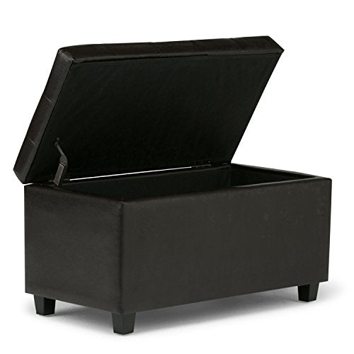 SIMPLIHOME Cosmopolitan Storage Ottoman - 34 inch Wide Upholstered Vegan Leather Rectangle Storage Ottoman Bench in Tanners Brown, Transitional Tufted Ottoman for Living Room with Lift-Up Lid - color: Tanners Brown