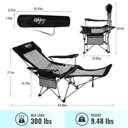 #WEJOY 2-in-1 Reclining Camping Chair with Footrest for Adults Folding Lounge Chair with Adjustable Backrest Lightweight Camping Chairs Heavy Duty Camp Chairs for Outdoor - color: 2 Pack Black Grey