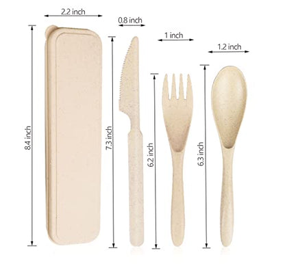 YDYTOP Reusable Travel Utensils Set with Case, Beige Wheat Straw Portable Knife Fork Spoons Tableware, Eco-Friendly BPA Free Cutlery for Kids and Adults as Travel Picnic Camping Utensils - color: 1 Sets - Beige