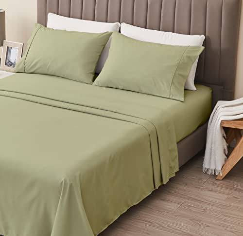 3-Piece Twin Green Microfiber Sheet Set - Ultra-Soft, Brushed Bedding Sheets & Pillowcases - Wrinkle & Fade Resistant, All-Season Bed Sheets for Bed (Twin, Sage) - color: 30 - Sage, size: Twin